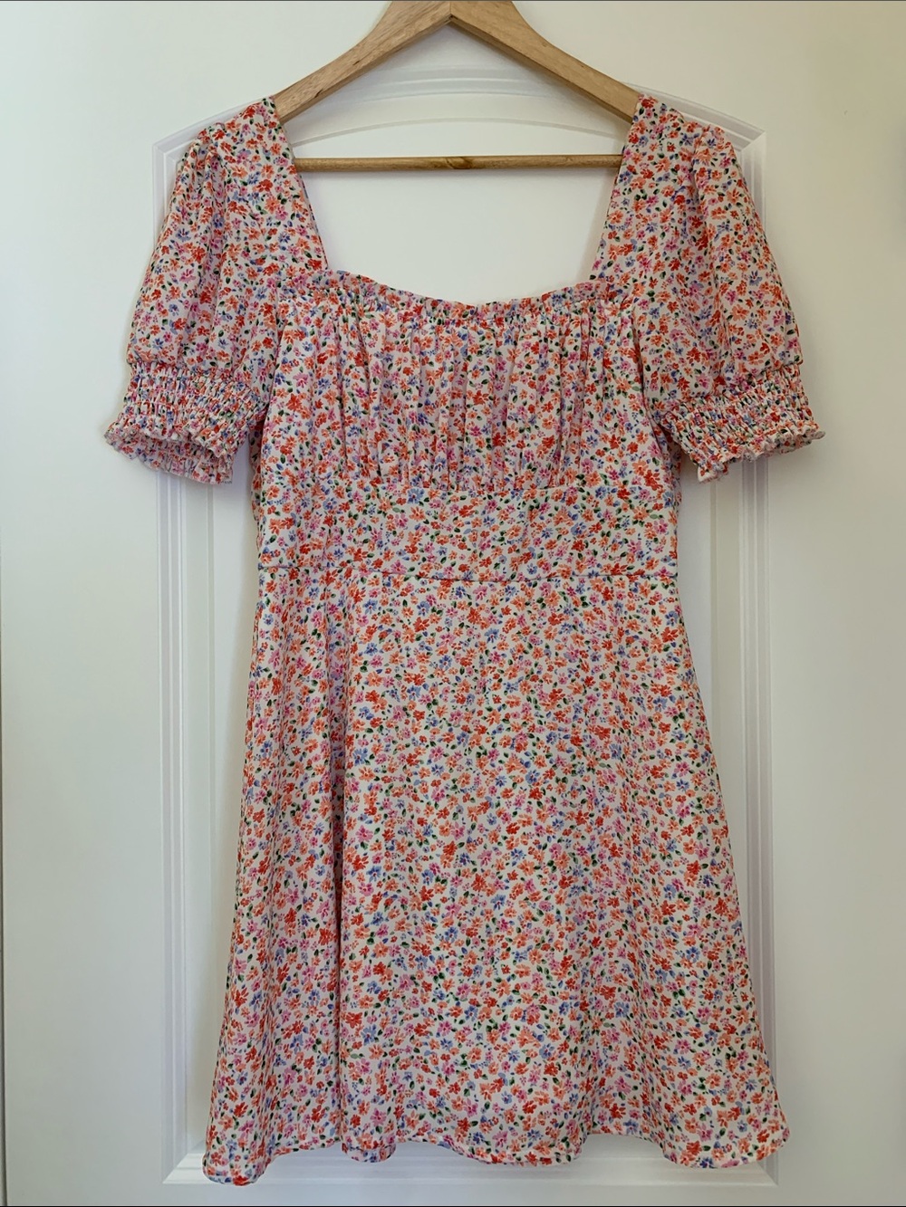 Trixxi Pink Floral Square-Neck Puff Sleeve Dress